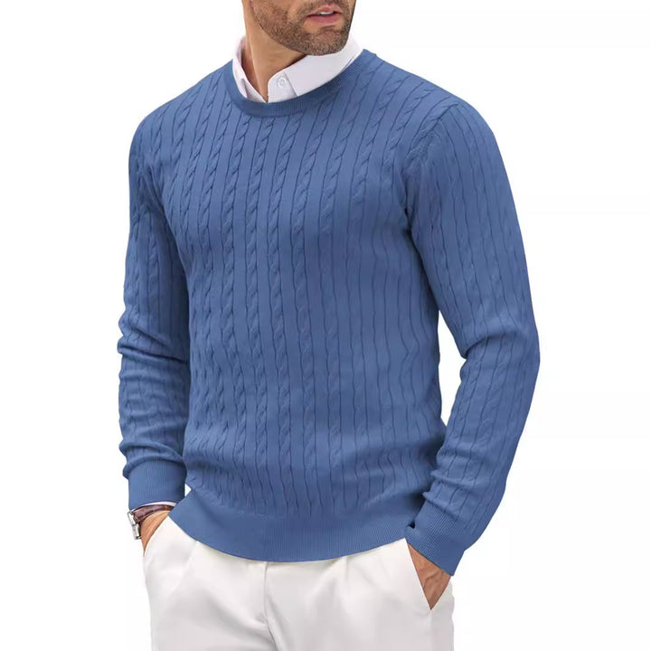 Men's fine knit crew neck pullover with fine cable pattern texture, narrow silhouette and elastic cuffs Mune Fashion