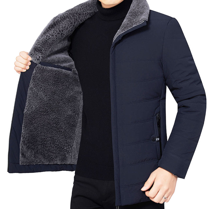Men's Padded Winter Jacket with Soft Plush Lining, Stand-Up Collar and Narrow Quilting Mune Fashion