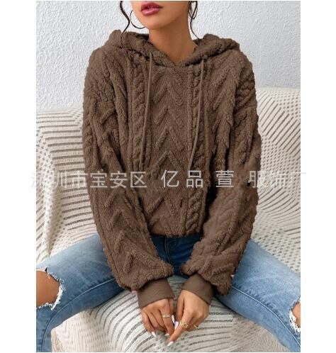 Women's hooded sweater with cable pattern, side pockets and ribbed cuffs Mune Fashion