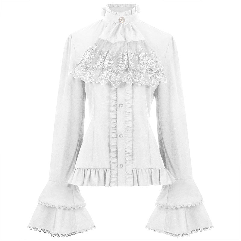 Women's nan Victorian lace blouse with ruffled jabot, tailored cut, and double-layered bell sleeves Mune Fashion