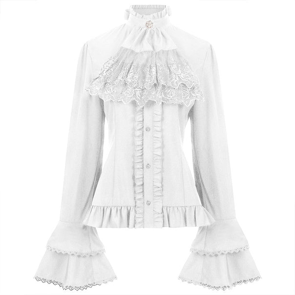 Women's nan Victorian lace blouse with ruffled jabot, tailored cut, and double-layered bell sleeves Mune Fashion