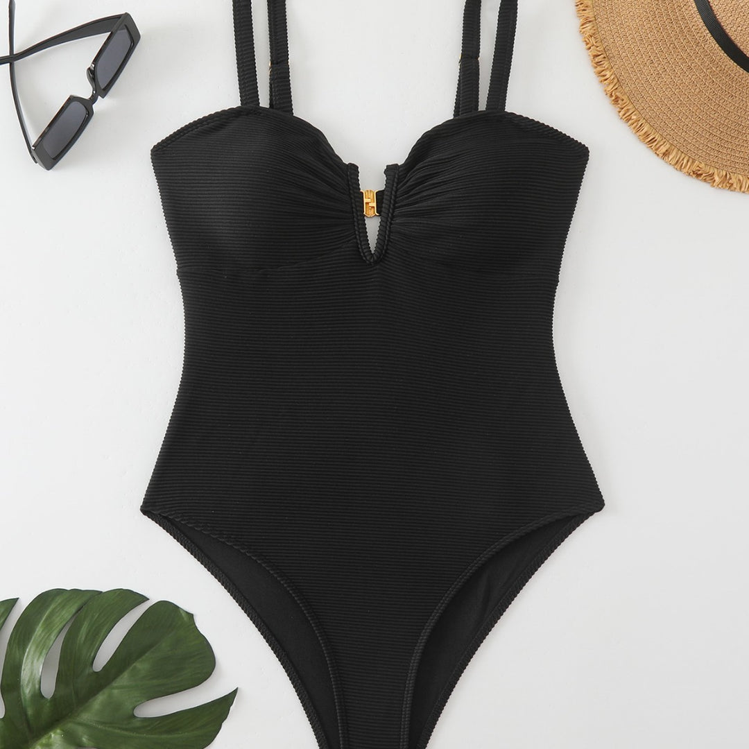 Women's High-Quality V-Neck Swimsuit with Zipper Mune Fashion