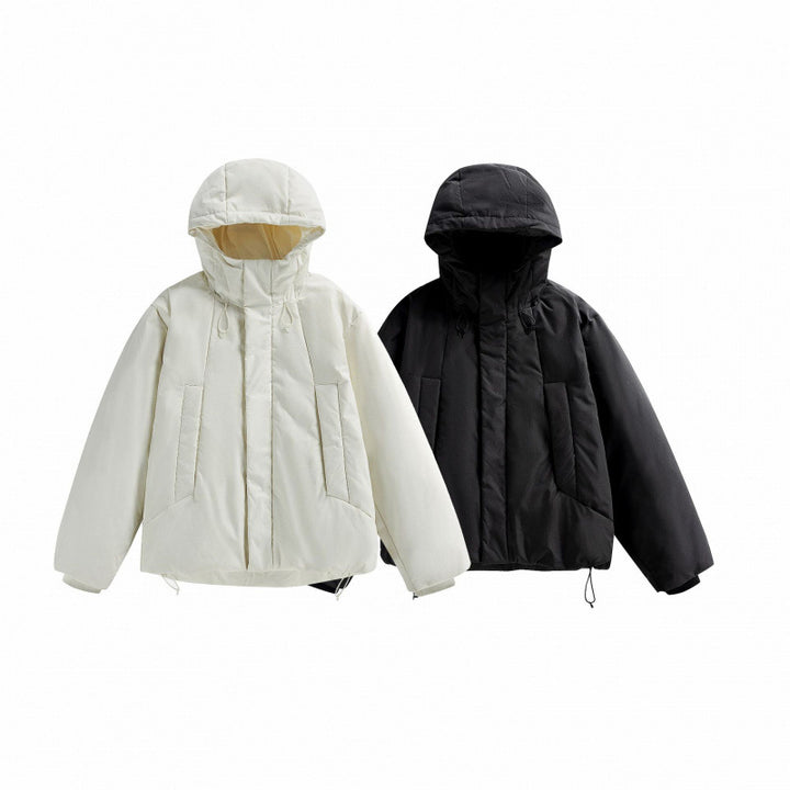 Unisex Short Padded Hooded Transition Jacket in Boxy Cut with High Stand Collar Mune Fashion