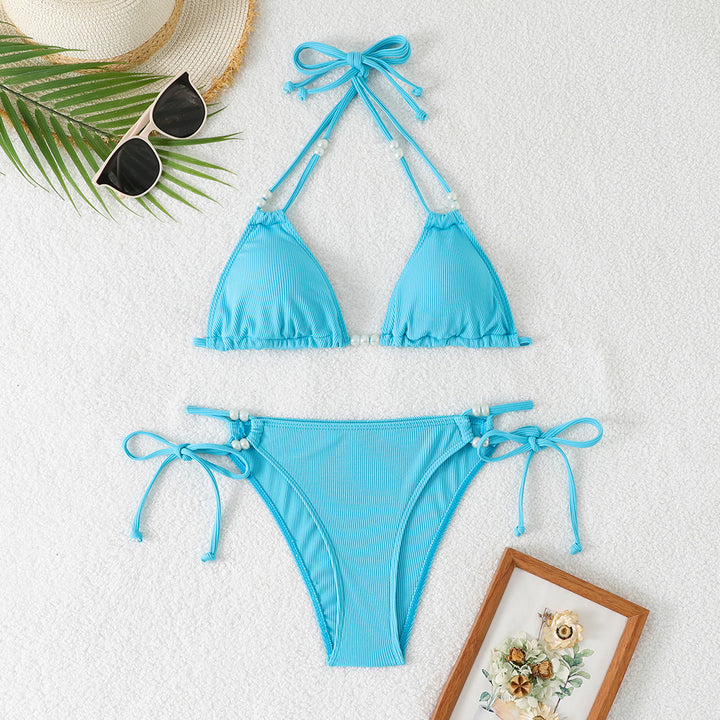 Women's Triangle Bikini with Refined Pearl Accents Mune Fashion