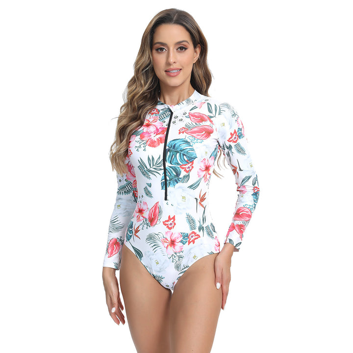 Women Long Sleeve Swimsuit with Modern Zipper Design Mune Fashion