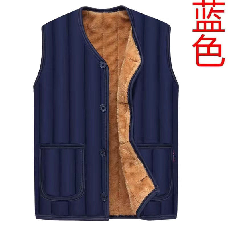 Men's quilted vest with cozy teddy fleece inner side, buttoned front and patch pockets Mune Fashion