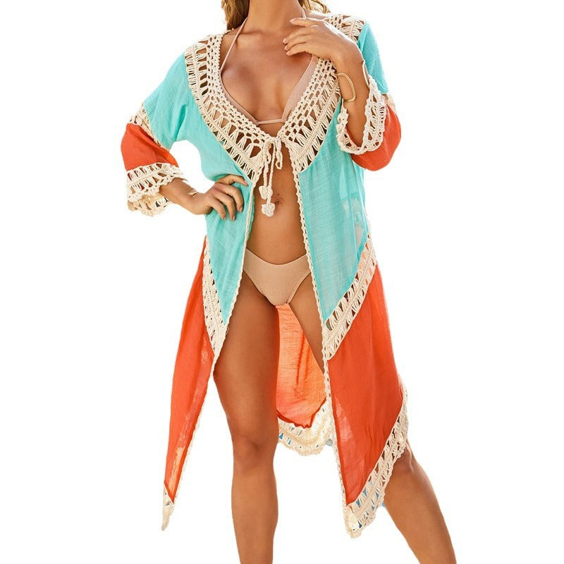 Women elegant crochet beach cover-up with decorative tassels Mune Fashion