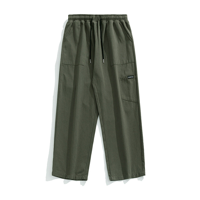 Unisex Wide Relaxed Leisure Pants with Elastic Waistband, Drawstring, and Patch Pockets Mune Fashion