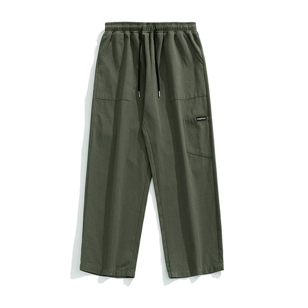 Unisex Wide Utility Cargo Pants with Elastic Waistband and Multiple Pockets Mune Fashion