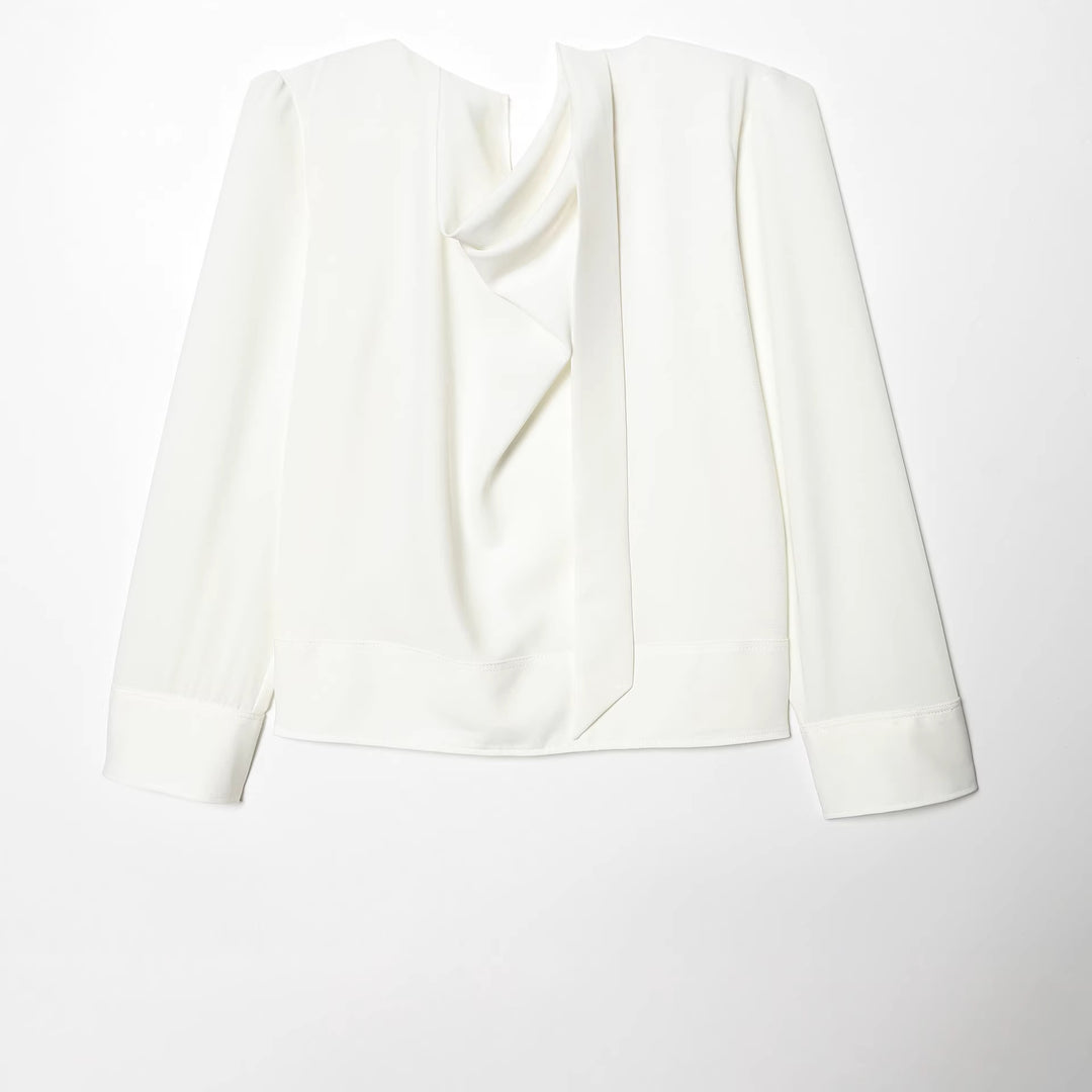 Women's slouch blouse with draped knot front and wide cuffs Mune Fashion