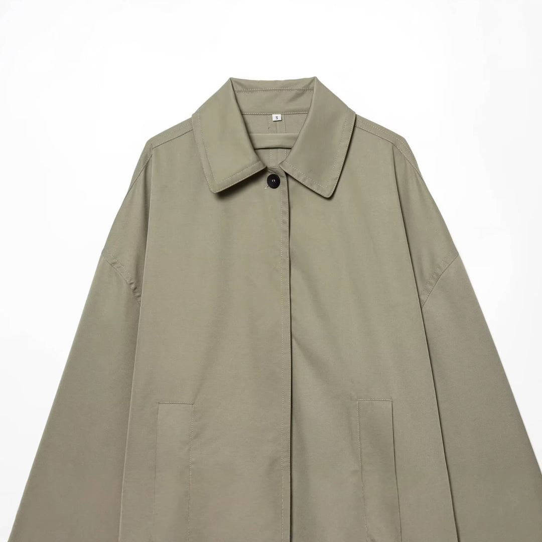 Women Wide-Cut Cape Coat with Concealed Button Placket and Patch Pockets Mune Fashion