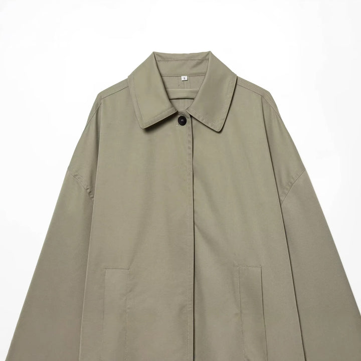 Women Wide-Cut Cape Coat with Concealed Button Placket and Patch Pockets Mune Fashion