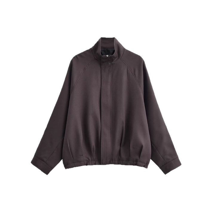 Women's Oversized Cropped Bomber Jacket with Funnel Neck and Raglan Sleeves Mune Fashion