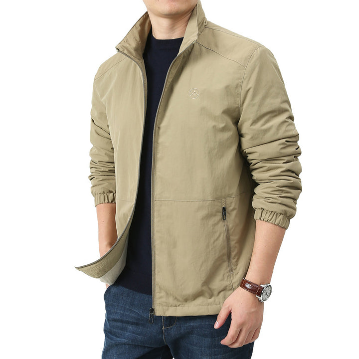 Men's Lightweight Windbreaker with Stand Collar, Two Zipper Pockets and Elastic Cuffs Mune Fashion