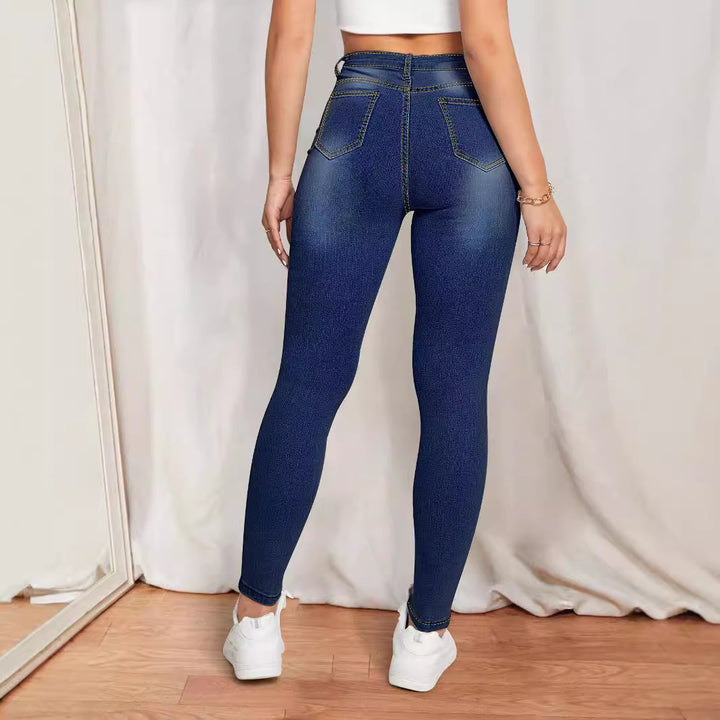 Women's High-Waist Skinny Jeans with printed Daisies and figure-shaping Stretch Mune Fashion