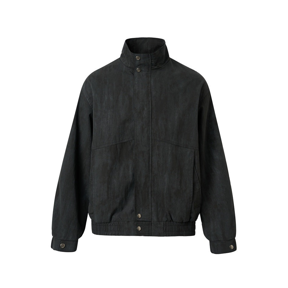 Unisex Short Jacket in minimalist Workwear look with high stand-up collar and snap button closure Mune Fashion