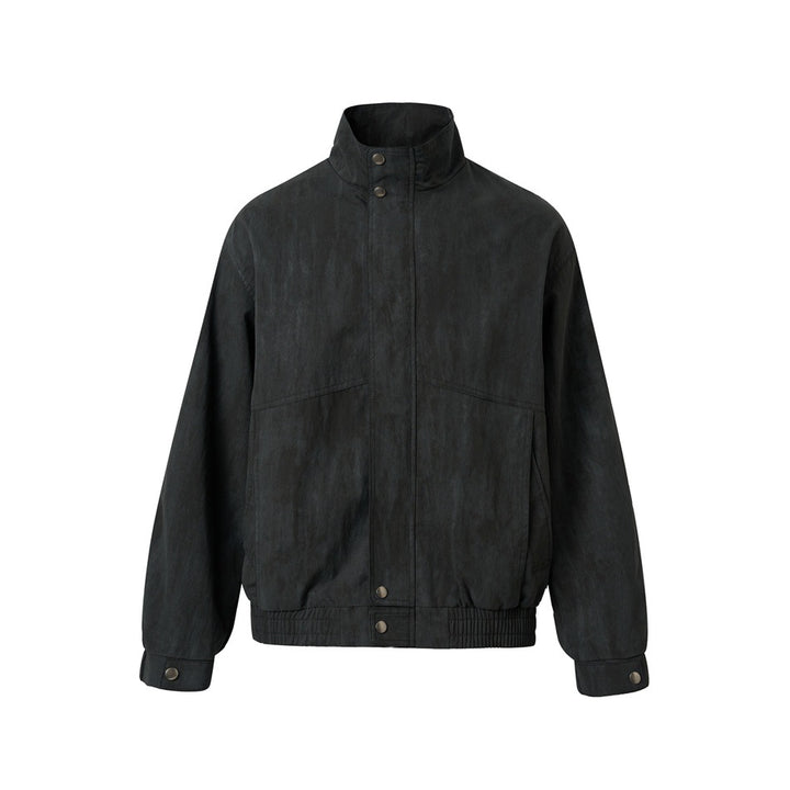 Unisex Short Jacket in minimalist Workwear look with high stand-up collar and snap button closure Mune Fashion