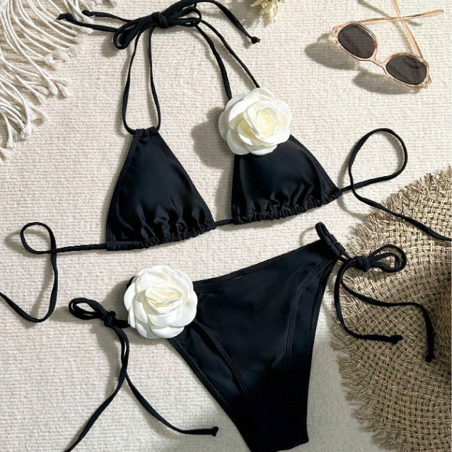 Ladies Triangle Bikini with Floral Applique Mune Fashion