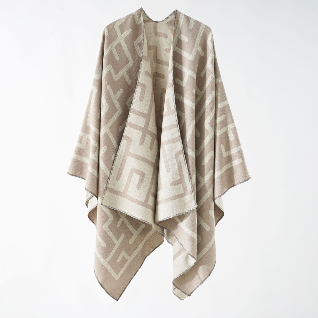 Women's Reversible Jacquard Ruana with Graphic Pattern and Asymmetrical Hem Mune Fashion