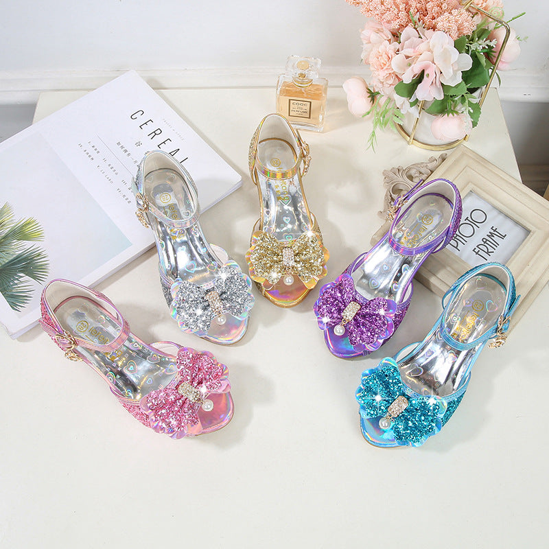 Girls Glitter Ballerinas with Bow Accent Mune Fashion