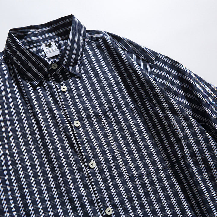Men's Oversized Check Shirt with Full Button Placket, Chest Pocket, and Rounded Hem Mune Fashion