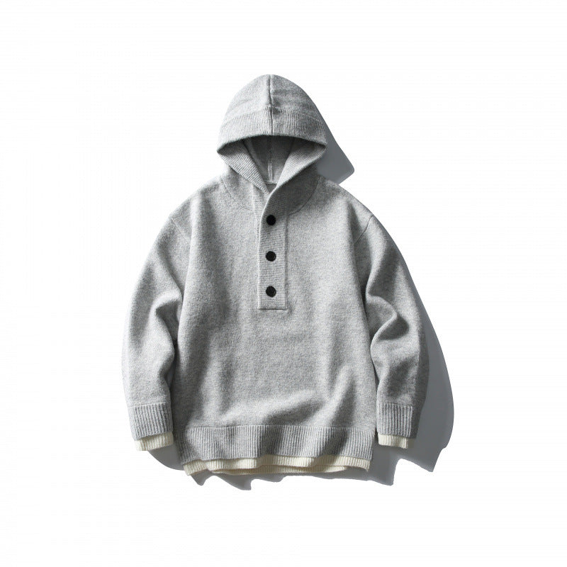 Unisex knitted hoodie with half placket, ribbed hem and double-layer finish Mune Fashion
