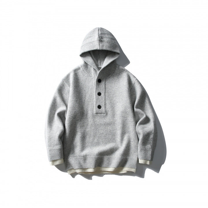 Unisex knitted hoodie with half placket, ribbed hem and double-layer finish Mune Fashion