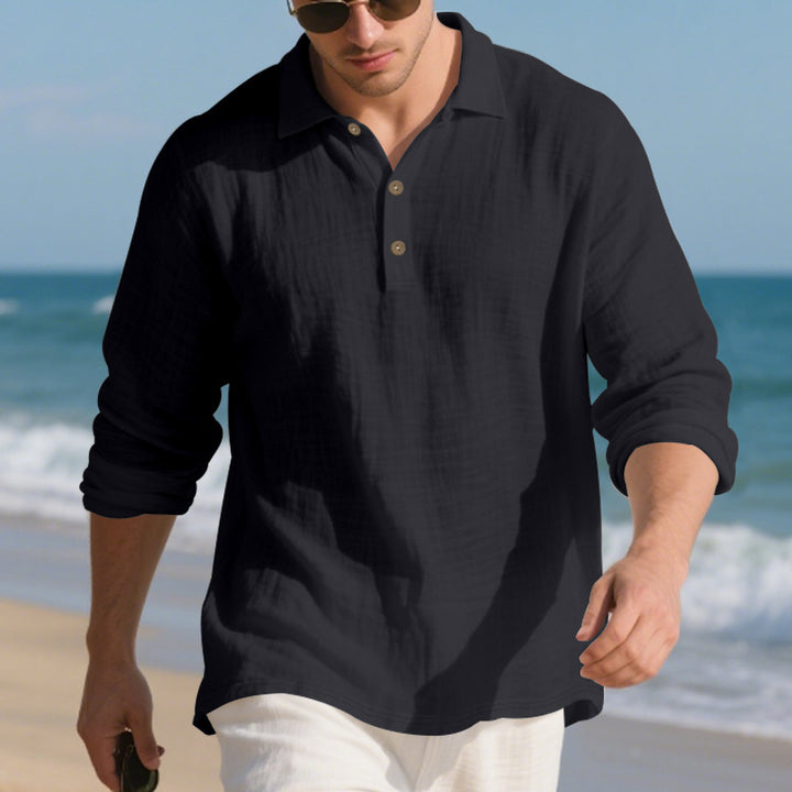 Men's casual linen henley shirt with polo collar and triple button placket Mune Fashion