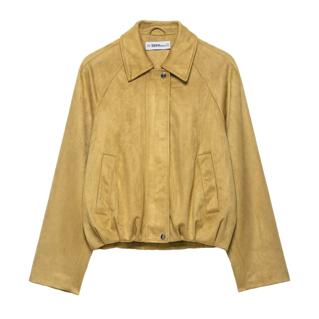 Women's short-cut suede look bomber jacket with raglan sleeves and elastic hem Mune Fashion