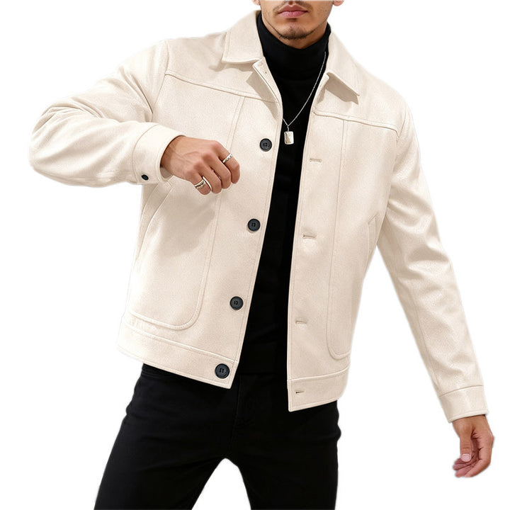 Men's modern trucker overshirt made of suede imitation with decorative stitching and patch pockets Mune Fashion
