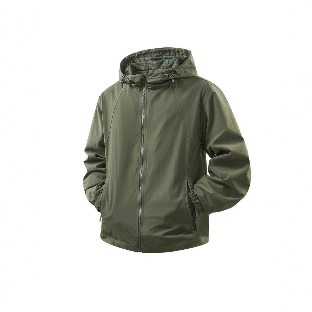 Men's Lightweight Breathable Hooded Windbreaker with Mesh Lining and Zipper Pockets Mune Fashion