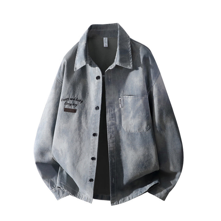 Men's vintage-inspired canvas overshirt jacket with used-washed effect, boxy fit & patch chest pocket Mune Fashion