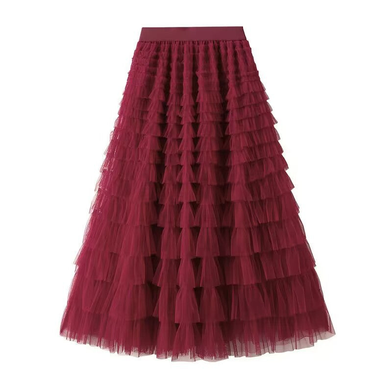 Women's layered tulle midi skirt with elastic waistband and ruffles Mune Fashion
