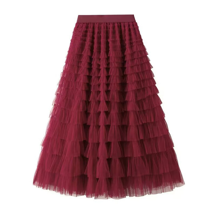 Women's layered tulle midi skirt with elastic waistband and ruffles Mune Fashion
