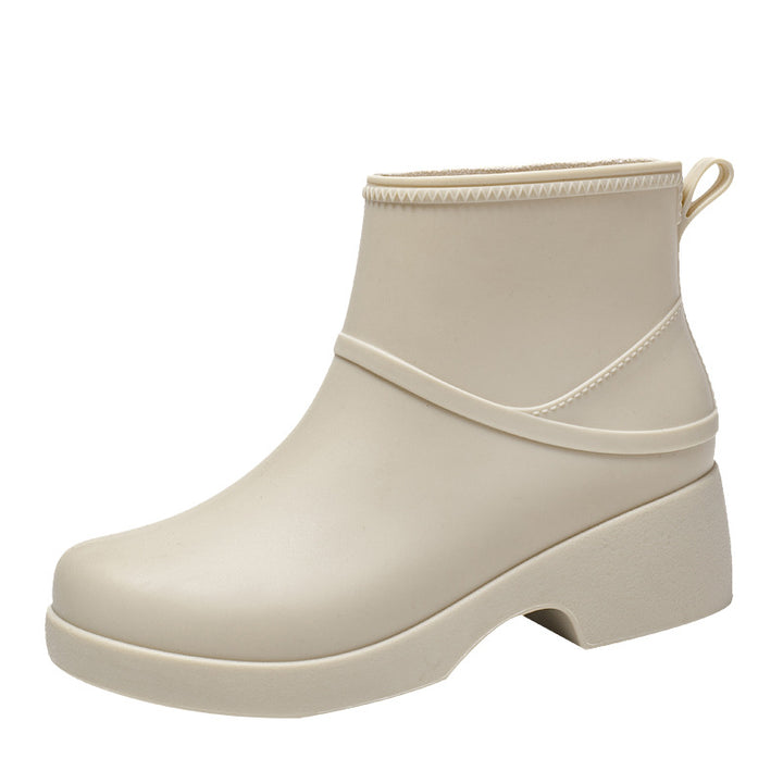 Women's Rubber Ankle Boots waterproof with Platform Profile Sole and Pull Tab Mune Fashion