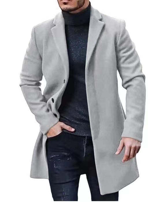 Men's long wool blend coat with bouclé texture, tailored silhouette and classic lapel Mune Fashion