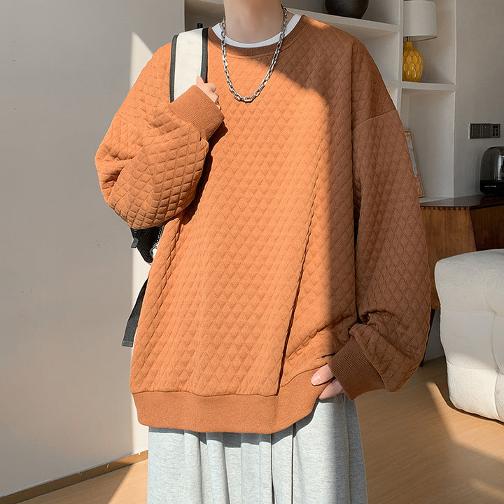 Men's Oversize Quilt Sweatshirt with Diamond Pattern and Ribbed Cuffs Mune Fashion