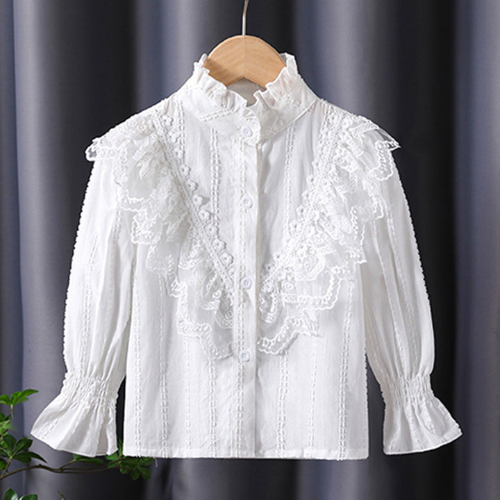 Girls Ruffle Blouse with Elegant Lace Accents Mune Fashion