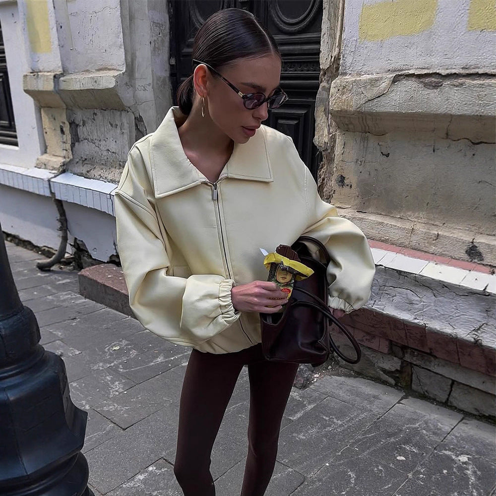 Women's Oversize Bomber Jacket with Oversized Balloon Sleeves and Zipper Mune Fashion