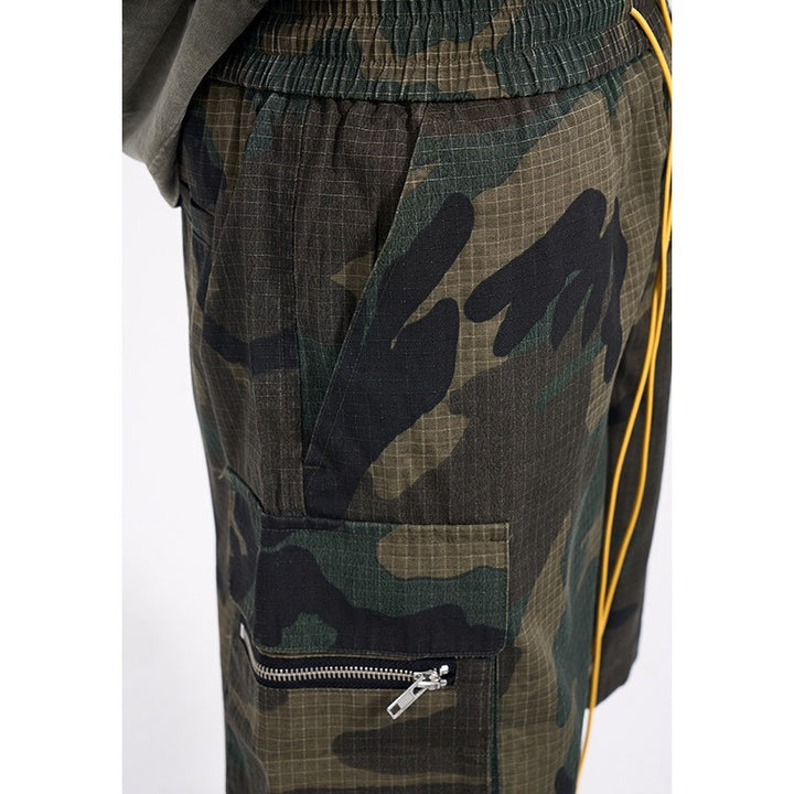 Men's Cargo Shorts in Camouflage Ripstop with Elastic Waistband, Drawstring and Zipper Pockets Mune Fashion