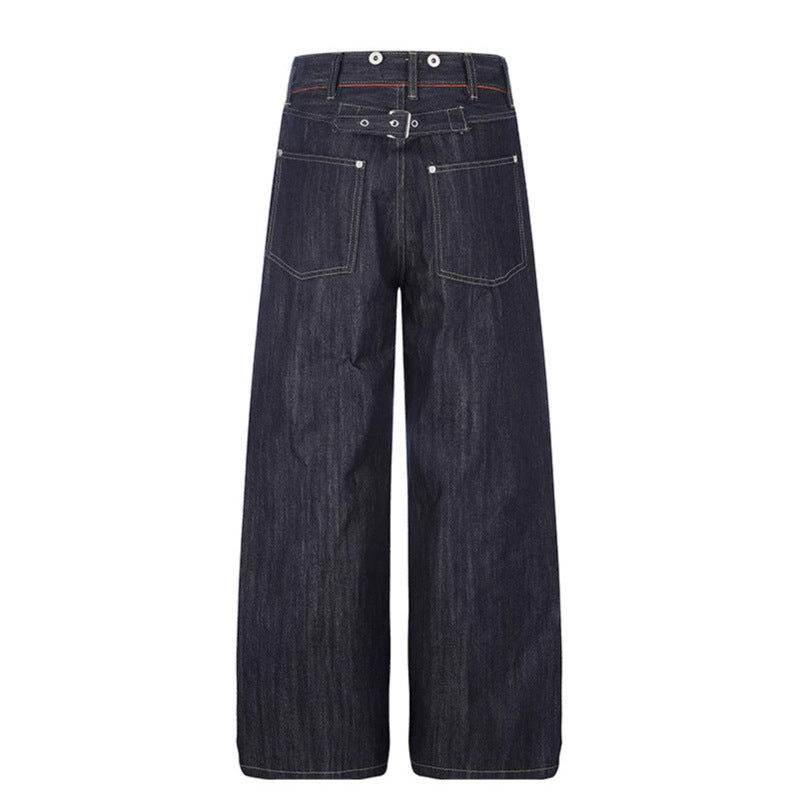 Women High-Cut Wide Denim Palazzo Jeans with Five-Pocket Cut Mune Fashion