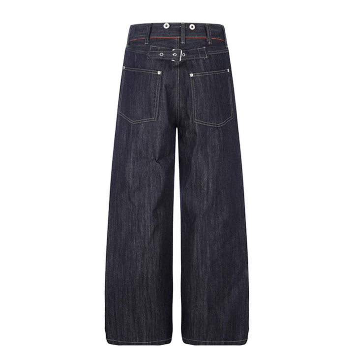 Women High-Cut Wide Denim Palazzo Jeans with Five-Pocket Cut Mune Fashion