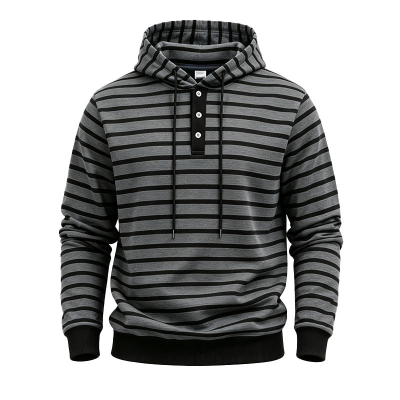 Men's hooded sweater with button placket and trendy stripe pattern Mune Fashion