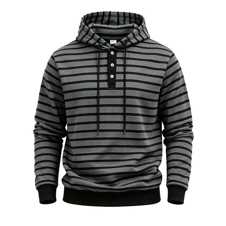 Men's hooded sweater with button placket and trendy stripe pattern Mune Fashion