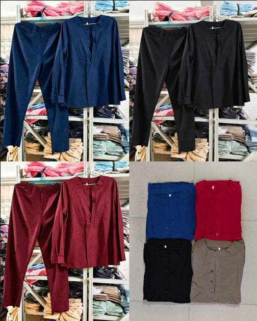 Ladies casual linen set tunic with wide leg, button placket and side pockets Mune Fashion