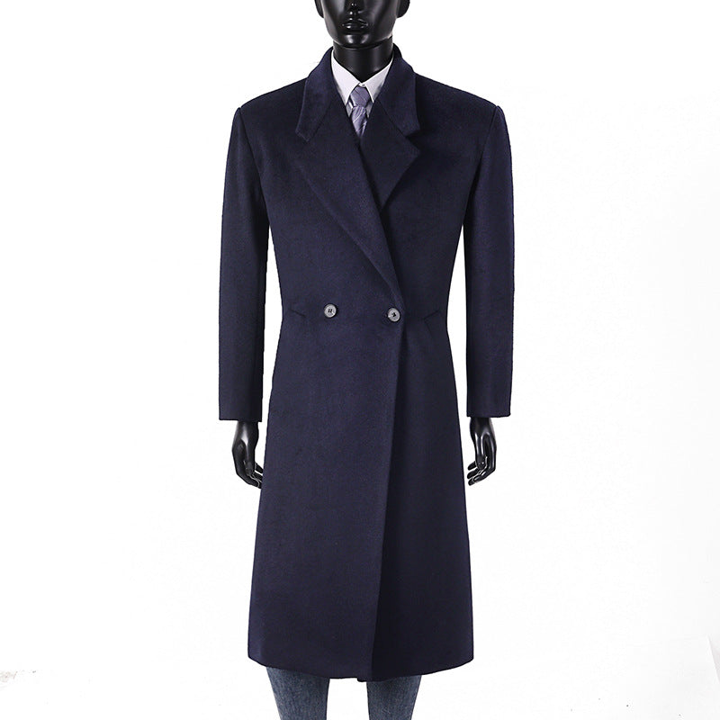 Men's Modern Long Coat made of wool blend with narrow lapels, slight waist suppression, and side patch pockets Mune Fashion