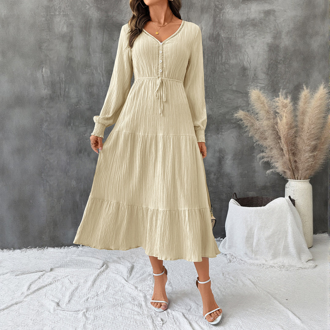 Women Long Wrap Dress with Waist Tie Mune Fashion