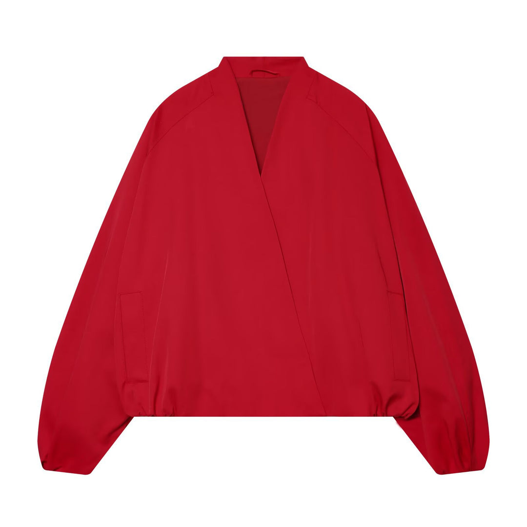 Ladies Cropped Kimono Jacket with Dropped Sleeves and Elastic Waist Mune Fashion
