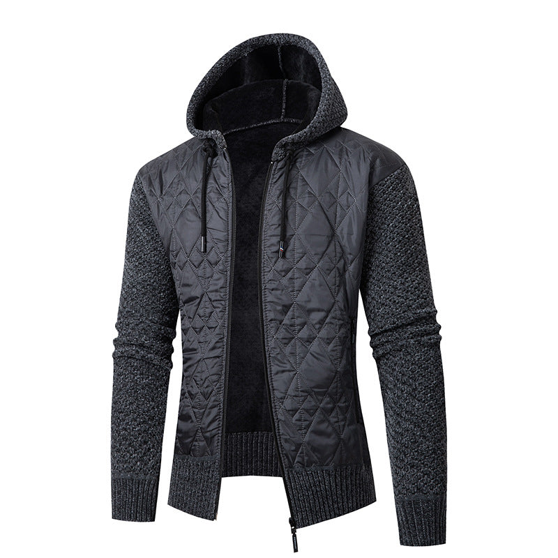 Men's quilted hooded jacket with padded front, knitted sleeves and teddy lining Mune Fashion
