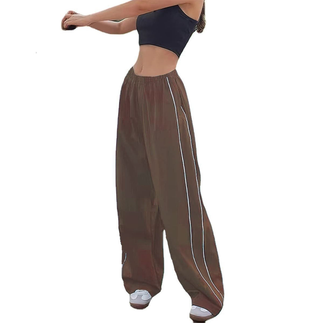 Women's Sporty Palazzo Pants with Elastic Waistband and Contrast Stitching Mune